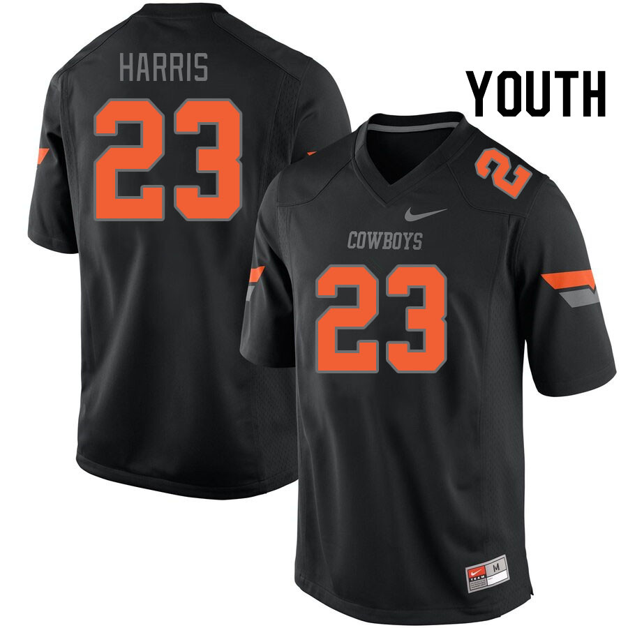 Youth #23 Kenneth Harris Oklahoma State Cowboys College Football Jerseys Stitched-Black - Click Image to Close